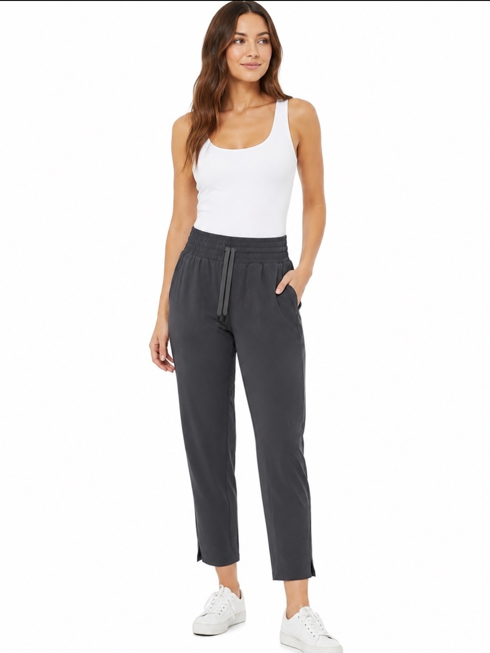 Spanx Gray Stretch Ankle Pants Drawstring Pull On Women’s Small Petite